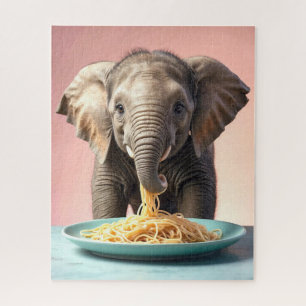 Cute Baby Elephant Eating Spaghetti Jigsaw Puzzle