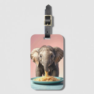 Cute Baby Elephant Eating Spaghetti Luggage Tag