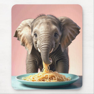Cute Baby Elephant Eating Spaghetti Mouse Pad