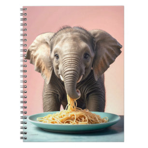 Cute Baby Elephant Eating Spaghetti Notebook