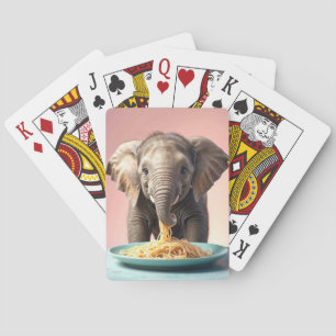 Cute Baby Elephant Eating Spaghetti Poker Cards