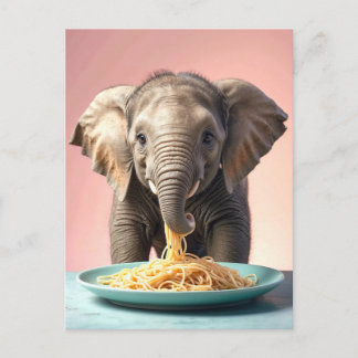 Cute Baby Elephant Eating Spaghetti Postcard