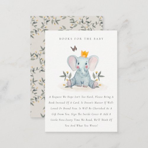 Cute Baby Elephant Fauna Books For Baby Shower Enclosure Card