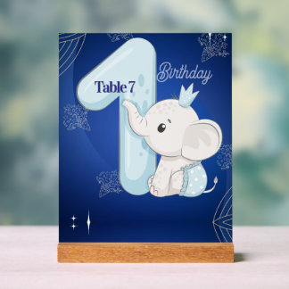 Cute Baby Elephant First Birthday Acrylic Sign