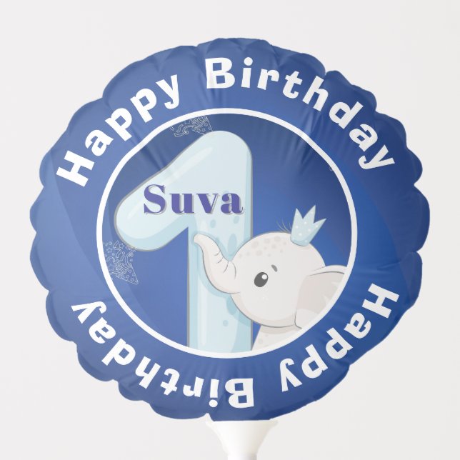 Cute Baby Elephant First Birthday Balloon (Front)