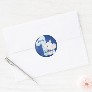 Cute Baby Elephant First Birthday Classic Round Sticker