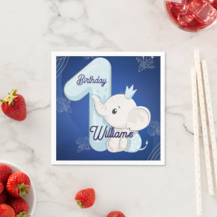 Cute Baby Elephant First Birthday Napkins