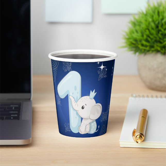 Cute Baby Elephant First Birthday Paper Cups (Insitu)