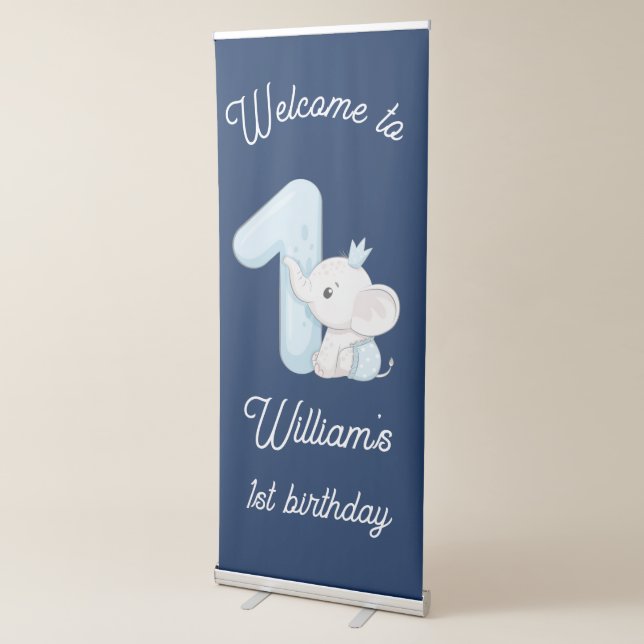 Cute Baby Elephant First Birthday Retractable Banner (3/4)
