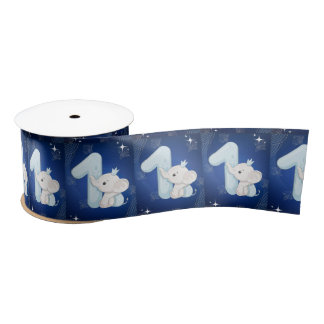 Cute Baby Elephant First Birthday Satin Ribbon