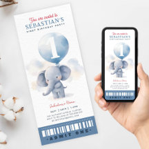 Cute baby elephant First Birthday Ticket
