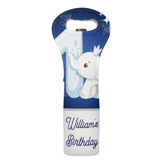 Cute Baby Elephant First Birthday Wine Bag (Front)