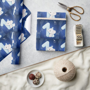 Cute Baby Elephant First Birthday Wrapping Paper