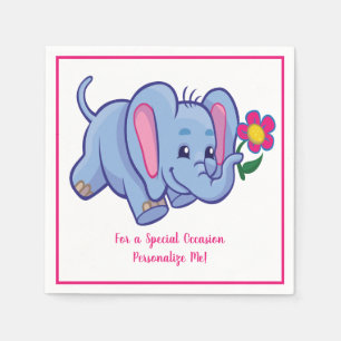 Cute Baby Elephant & Flower Personalized Napkins