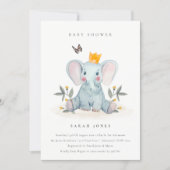 Cute Baby Elephant Foliage Baby Shower Invite (Front)