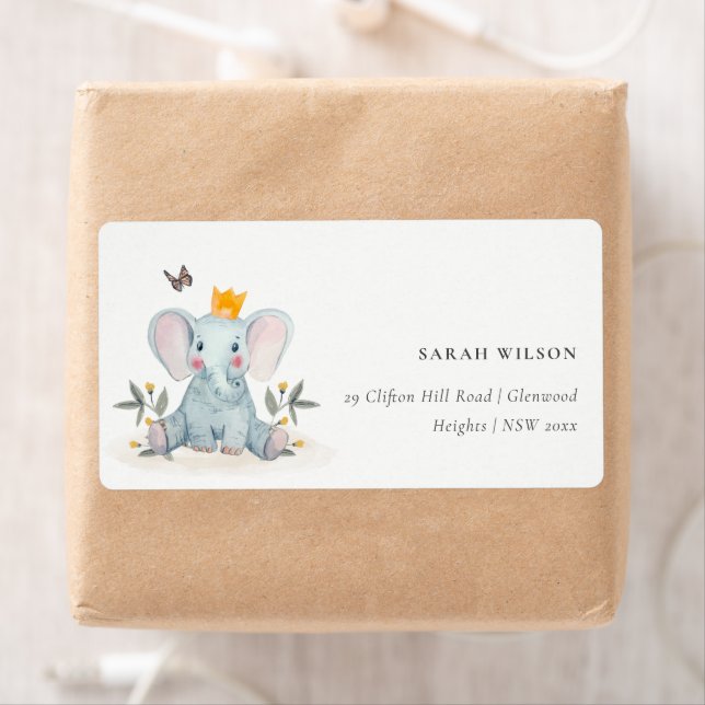 Cute Baby Elephant Foliage Woodland Kids Address Label (Insitu)