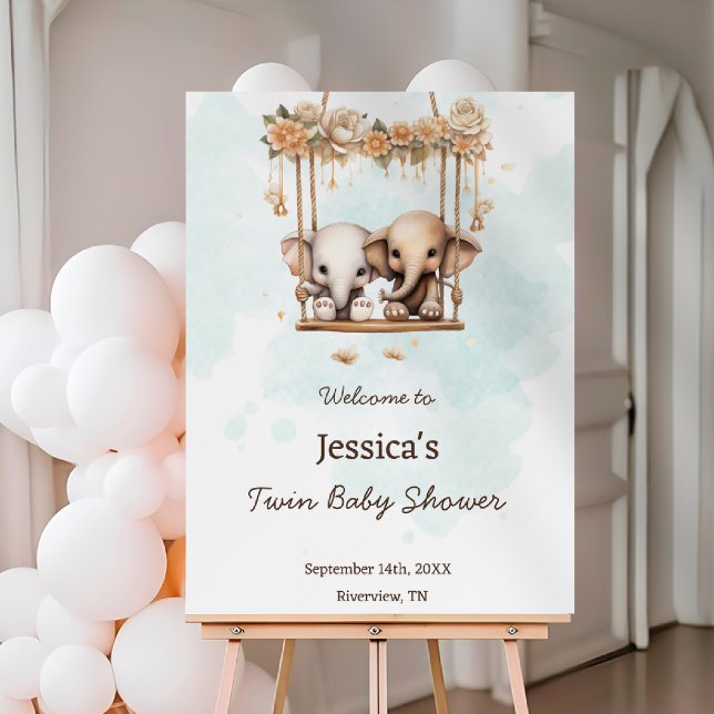 Cute Baby Elephant Gender Neutral Twin Baby Shower Foam Board (Creator Uploaded)