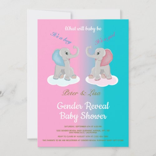 Cute Baby Elephant Gender Reveal Baby Shower Photo Invitation