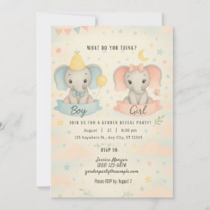 Cute Baby Elephant Gender Reveal Invitation