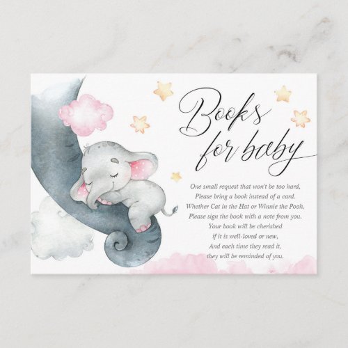 Cute baby elephant girl baby shower books for baby enclosure card