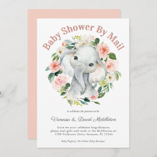 Cute Baby Elephant Girl Baby Shower by Mail Invitation