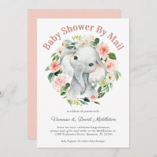 Cute Baby Elephant Girl Baby Shower by Mail Invitation