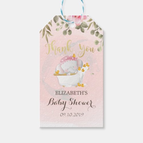 Cute Baby Elephant Girl Baby Shower Gift Tags