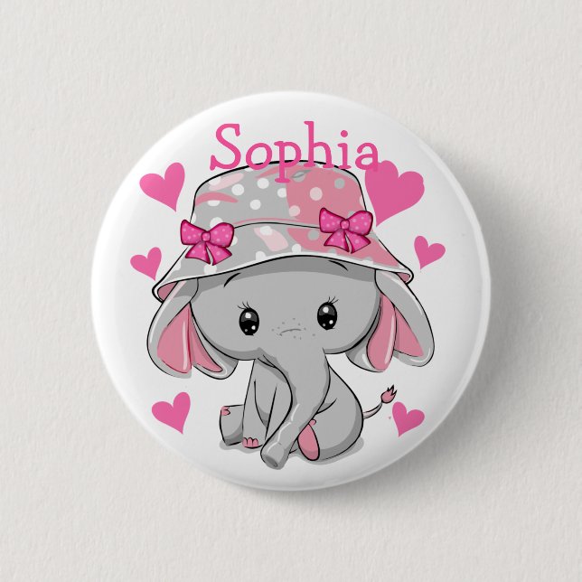 Cute Baby Elephant Girl  Button (Front)