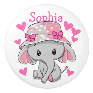 Cute Baby Elephant Girl Ceramic Knob