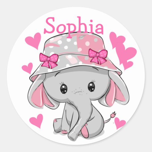 Cute Baby Elephant Girl  Classic Round Sticker