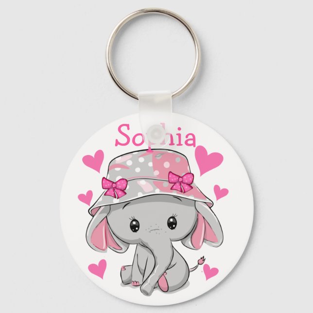 Cute Baby Elephant Girl  Keychain (Front)