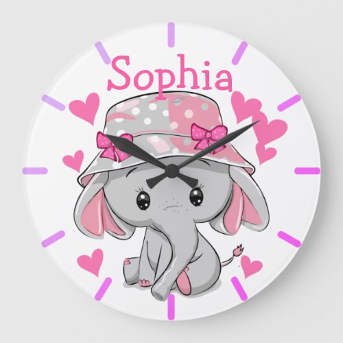 Cute Baby Elephant Girl  Large Clock