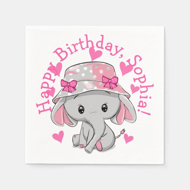Cute Baby Elephant Girl Napkins (Front)