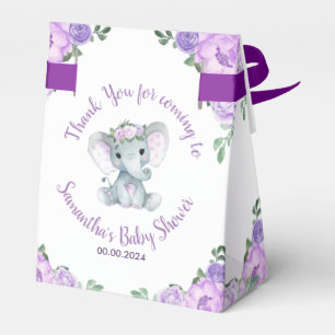 Cute Baby Elephant Girl Purple Floral Paper Plates Favor Boxes