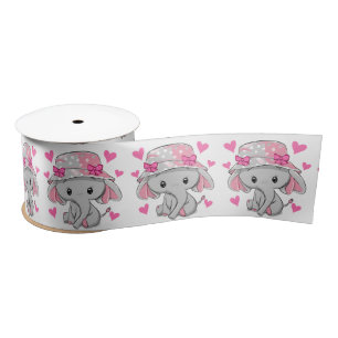 Cute Baby Elephant Girl Satin Ribbon