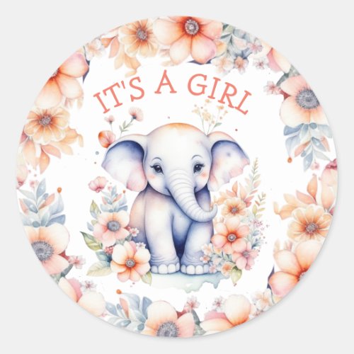 Cute Baby Elephant Girls Baby Shower  Classic Round Sticker