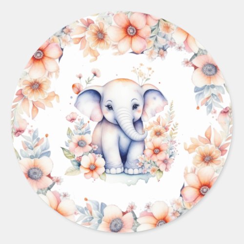 Cute Baby Elephant Girls Baby Shower  Classic Round Sticker