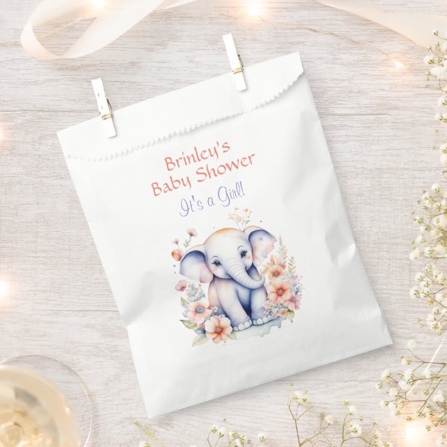 Cute Baby Elephant Girl's Baby Shower  Favor Bag (Clipped)