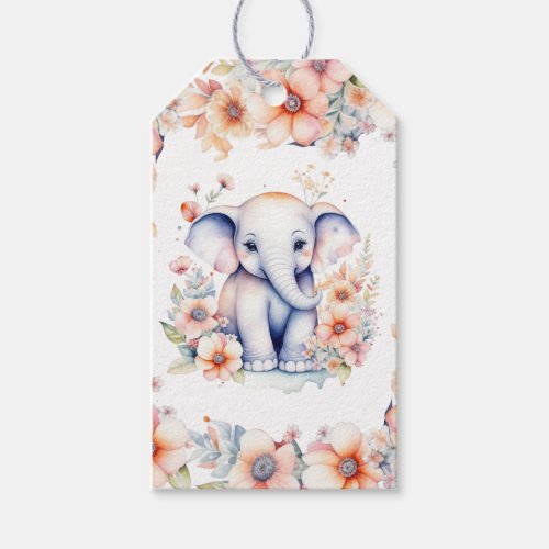 Cute Baby Elephant Girls Baby Shower  Gift Tags