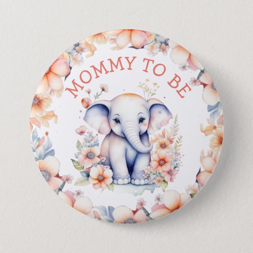 Cute Baby Elephant Girls Baby Shower Mom to Be Button