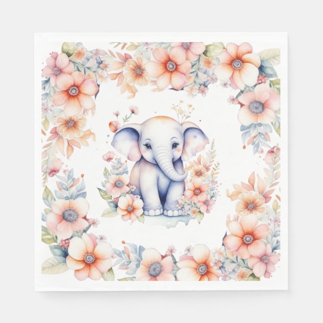 Cute Baby Elephant Girl's Baby Shower  Napkins (Front)
