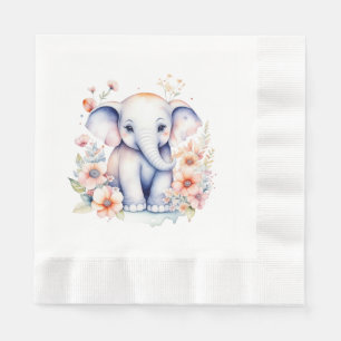 Cute Baby Elephant Girl's Baby Shower Napkins