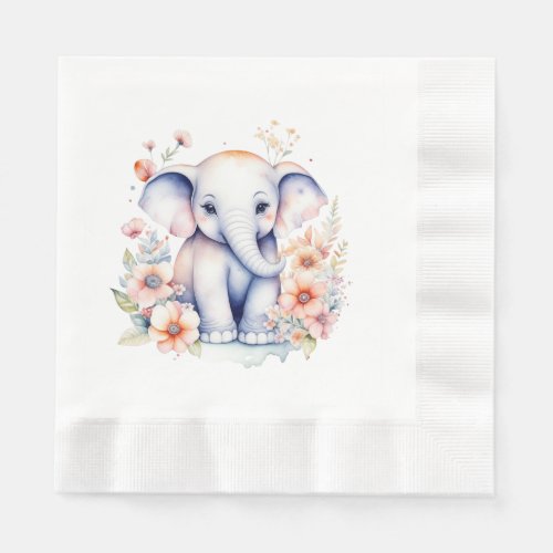 Cute Baby Elephant Girls Baby Shower  Napkins