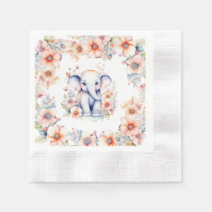 Cute Baby Elephant Girl's Baby Shower Napkins
