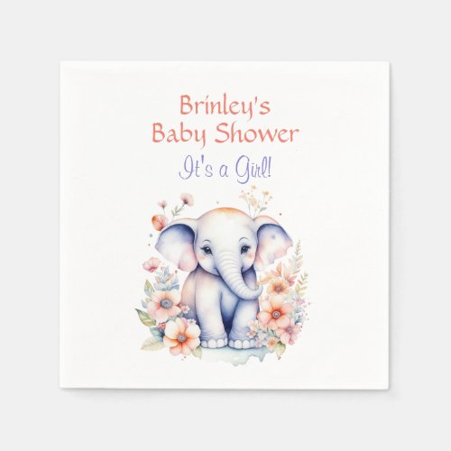 Cute Baby Elephant Girls Baby Shower  Napkins