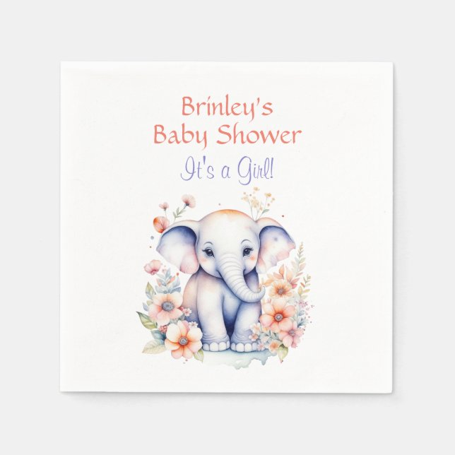 Cute Baby Elephant Girl's Baby Shower  Napkins (Front)