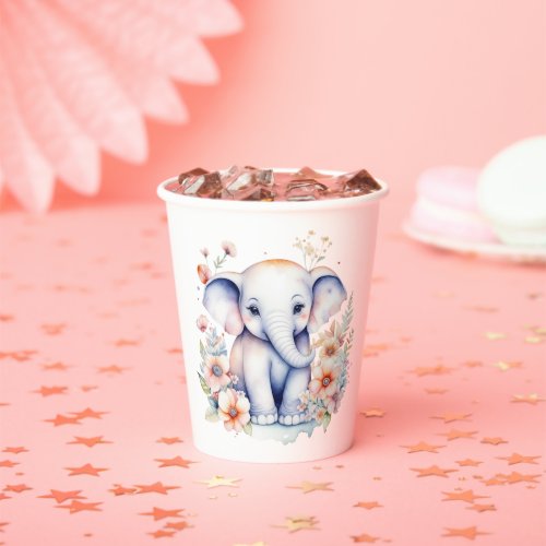 Cute Baby Elephant Girls Baby Shower  Paper Cups