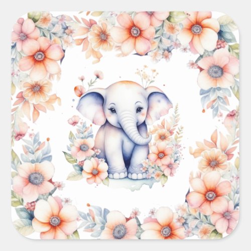 Cute Baby Elephant Girls Baby Shower  Square Sticker