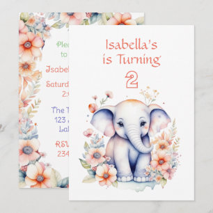 Cute Baby Elephant Girl's Birthday Party Invitation