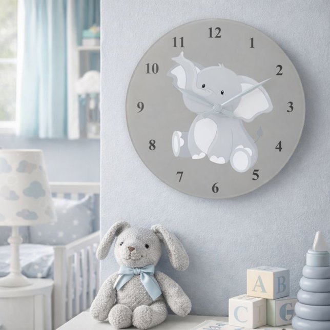 Cute Baby Elephant Gray Large Clock (Creator Uploaded)